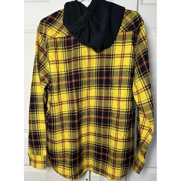 No Boundaries Men’s Long Sleeve Yellow Plaid Hoodie Medium - Picture 6 of 6